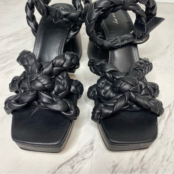 Circus Sam Edelman Mable Black Faux Leather Braided Block Heel Sandal 9 1/2 M - Picture 9 of 13